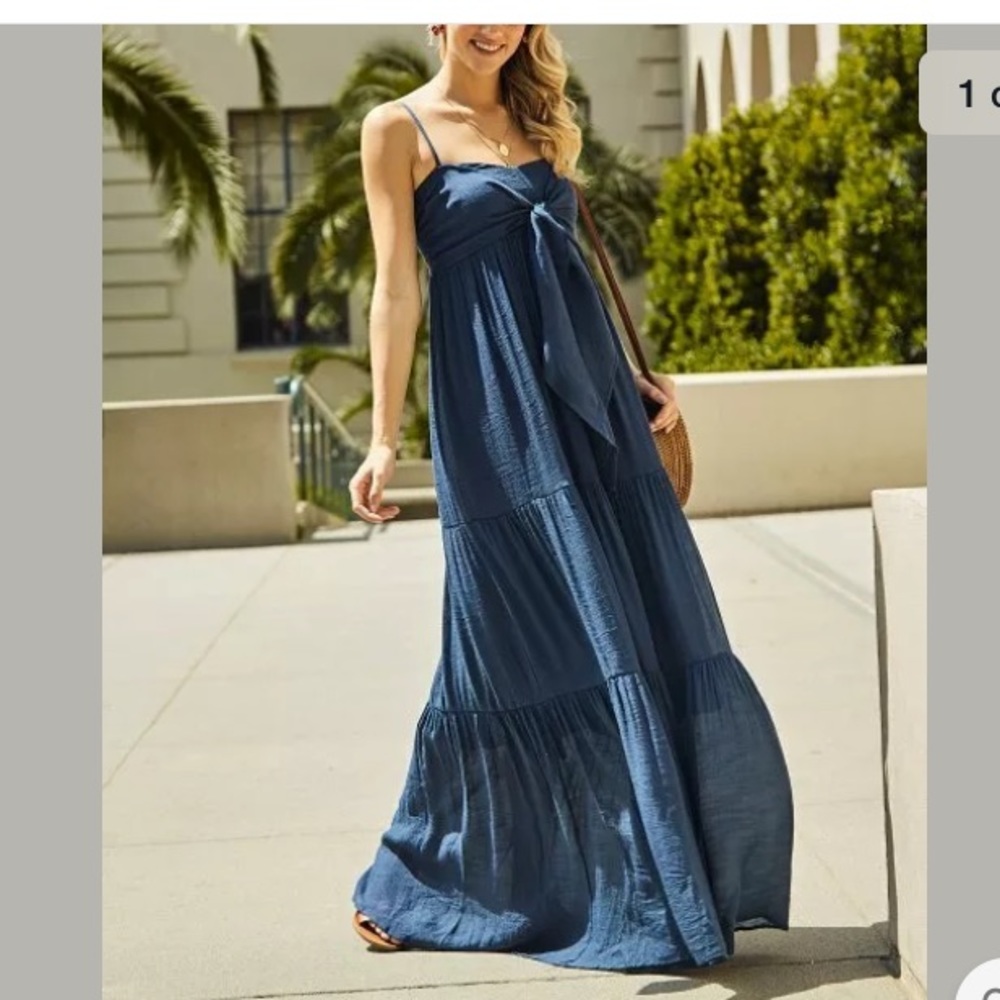 Jardin Navy Tie-Front Tiered Sleeveless Maxi Dress